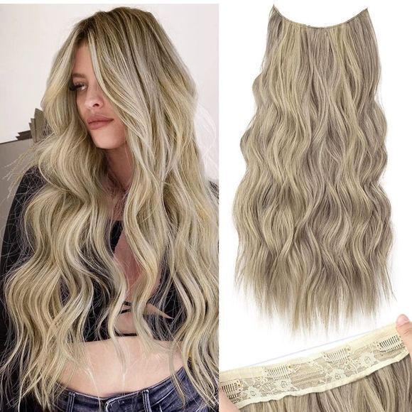 Accessories - Invisible Wire Hair Extensions Adjustable Size 4 Secure Clips Long Wavy …
